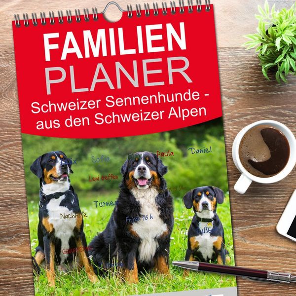 Produktbild: Familienplaner 2026 - Schweizer Sennenhunde - aus den Schweizer Alpen mit 5 Spalten (Wandkalender, 21 x 45 cm) CALVENDO