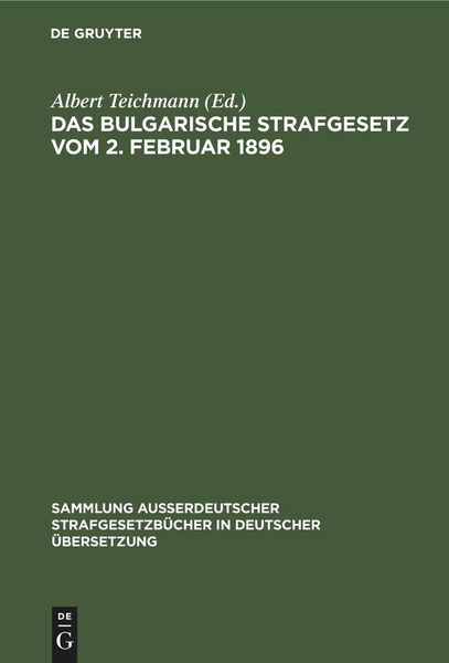 Produktbild: Das Bulgarische Strafgesetz vom 2. Februar 1896