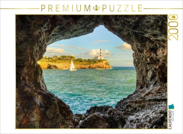 CALVENDO Puzzle Blick durch einen Felsbogen in Portocolom auf Mallorca | 2000 Teile Lege-Größe 90x67cm Foto-Puzzle für glückliche Stunden