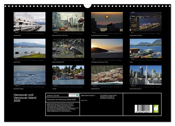 Produktbild: Vancouver und Vancouver Island 2026 (Wandkalender 2026 DIN A3 quer), CALVENDO Monatskalender