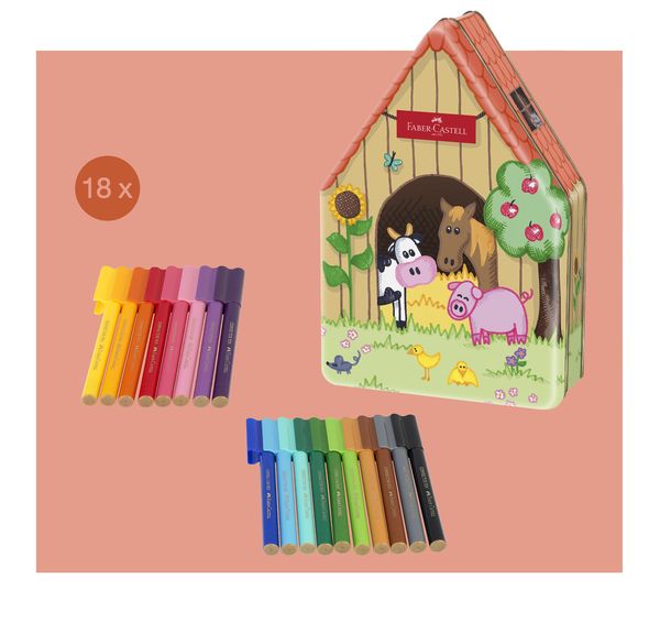 Produktbild: Faber-Castell Filzstift Connector Bauernhof 18er Set