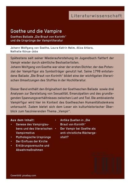Produktbild: Goethe und die Vampire. Goethes Ballade &bdquo;Die Braut von Korinth&ldquo; und die Urspr&uuml;nge der Vampirliteratur