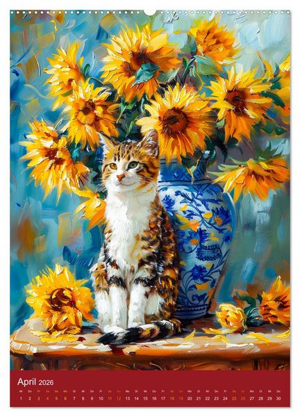 Produktbild: Katzen und Kunst - Samtige Herrscher der impressionistischen G&auml;rten (hochwertiger Premium Wandkalender 2026 DIN A2 hoch), Kunstdruck in Hochglanz