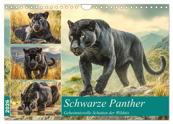Schwarze Panther. Geheimnisvolle Schatten der Wildnis (Wandkalender 2026 DIN A4 quer), CALVENDO Monatskalender