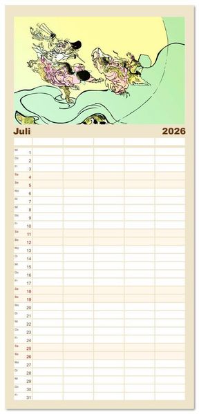 Produktbild: Familienplaner 2026 - Kawanabe Kyosai - Einhundert D&auml;monen mit 5 Spalten (Wandkalender, 21 x 45 cm) CALVENDO