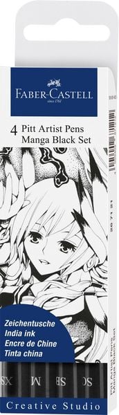 Produktbild: Faber-Castell Tuschestifte Pitt Artist Pens Manga schwarz, 4er Etui, XS, M, SB und SC