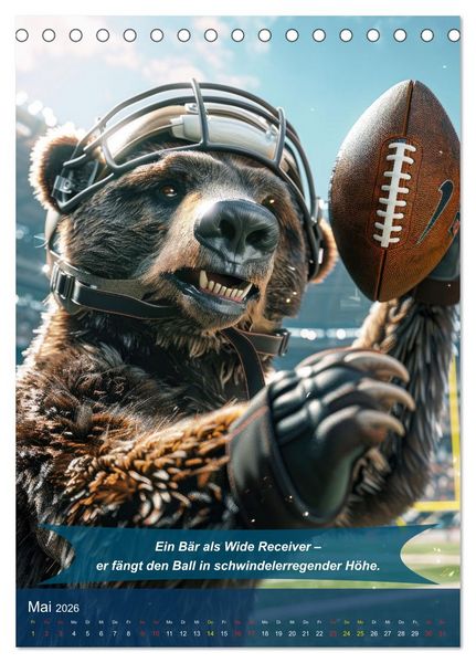 Produktbild: American Football mit tierischem Humor (Tischkalender 2026 DIN A5 hoch), CALVENDO Monatskalender