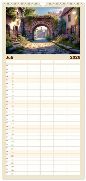 Produktbild: Familienplaner 2026 - Landschaft romantisch gesehen mit 5 Spalten (Wandkalender, 21 x 45 cm) CALVENDO