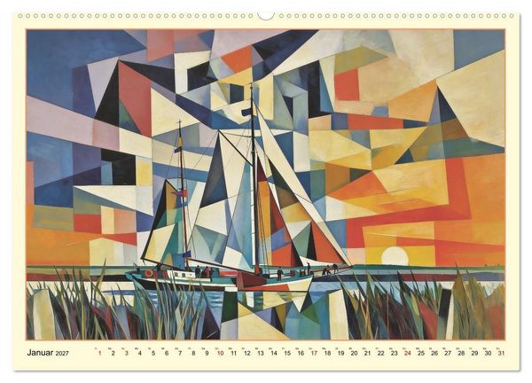 Produktbild: Segelschiffe im Stil des Kubismus (hochwertiger Premium Wandkalender 2027 DIN A2 quer), Kunstdruck in Hochglanz
