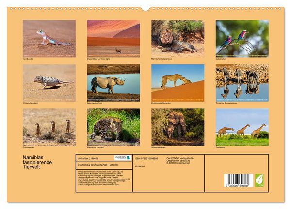 Produktbild: Namibias faszinierende Tierwelt (hochwertiger Premium Wandkalender 2026 DIN A2 quer), Kunstdruck in Hochglanz