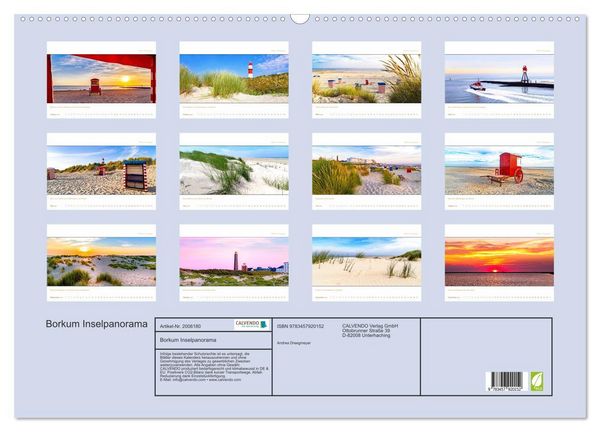 Produktbild: Borkum Inselpanorama (Wandkalender 2026 DIN A2 quer), CALVENDO Monatskalender