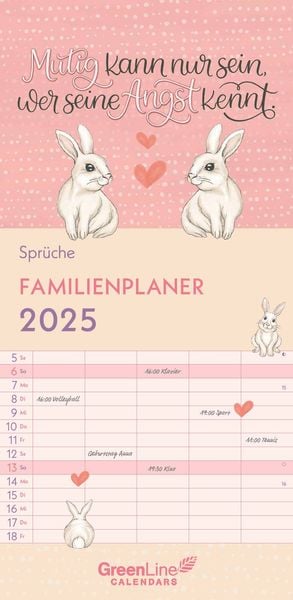 GreenLine Sprüche 2025 Familienplaner -Wandkalender - Familien-Kalender - 22x45