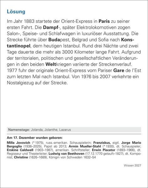Produktbild: Wissen Tagesabrei&szlig;kalender 2027 - Quizfragen aus Geschichte, Politik, Kultur, Technik und Sport