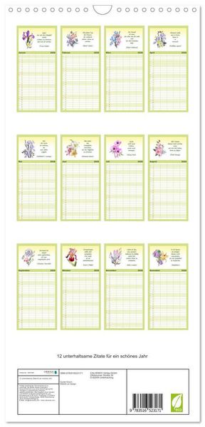 Produktbild: Familienplaner 2026 - 12 unterhaltsame Zitate f&uuml;r ein sch&ouml;nes Jahr mit 5 Spalten (Wandkalender, 21 x 45 cm) CALVENDO
