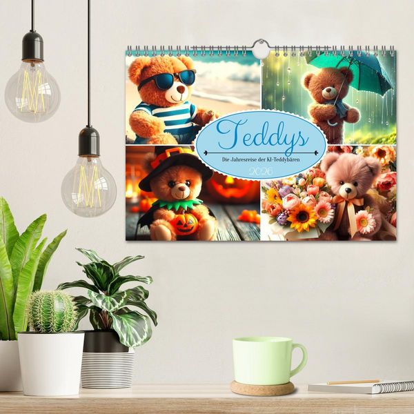 Produktbild: Teddys - Die Jahresreise der KI-Teddyb&auml;ren (Wandkalender 2026 DIN A4 quer), CALVENDO Monatskalender