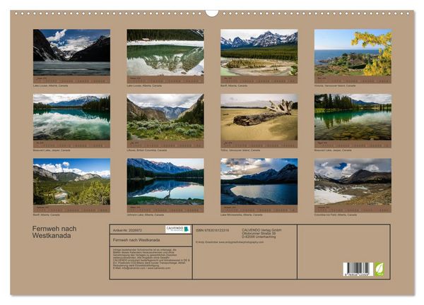 Produktbild: Fernweh nach Westkanada (Wandkalender 2026 DIN A2 quer), CALVENDO Monatskalender