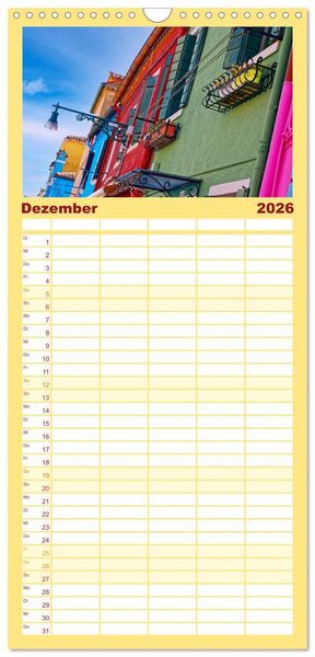 Produktbild: Familienplaner 2026 - Bunt Bunter Burano mit 5 Spalten (Wandkalender, 21 x 45 cm) CALVENDO
