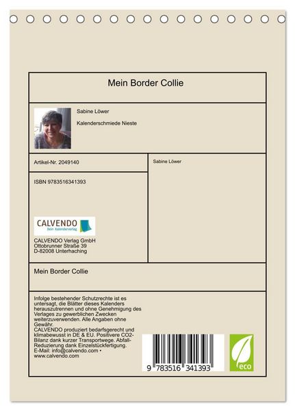 Produktbild: Mein Border Collie (Tischkalender 2026 DIN A5 hoch), CALVENDO Monatskalender
