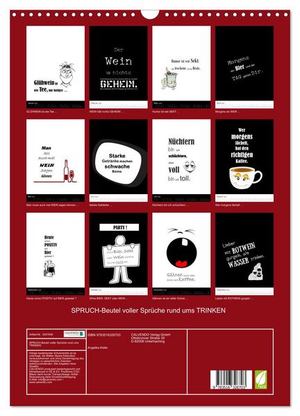 Produktbild: SPRUCH-Beutel voller Spr&uuml;che rund ums TRINKEN (Wandkalender 2026 DIN A3 hoch), CALVENDO Monatskalender
