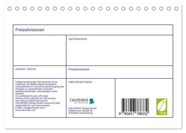 Produktbild: Freizeitvisionen (Tischkalender 2026 DIN A5 quer), CALVENDO Monatskalender