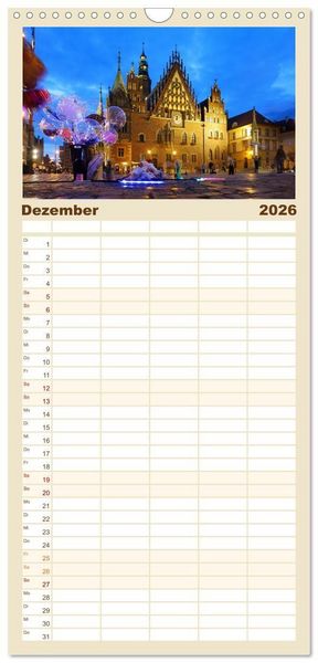 Produktbild: Familienplaner 2026 - Breslau. Polens architektonisches Juwel an der Oder mit 5 Spalten (Wandkalender, 21 x 45 cm) CALVENDO