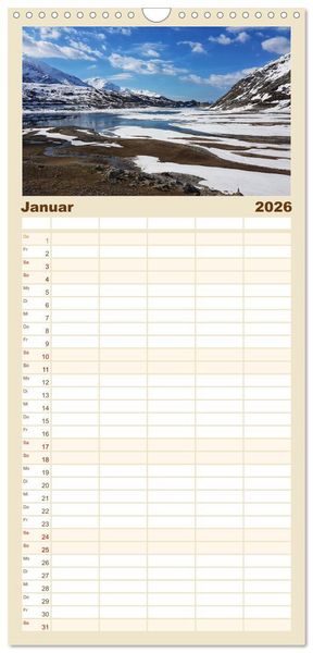 Produktbild: Familienplaner 2026 - Alpen Blick mit 5 Spalten (Wandkalender, 21 x 45 cm) CALVENDO