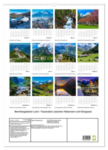 Produktbild: Berchtesgadener Land - Faszination zwischen Watzmann und K&ouml;nigssee (Wandkalender 2027 DIN A2 hoch), CALVENDO Monatskalender