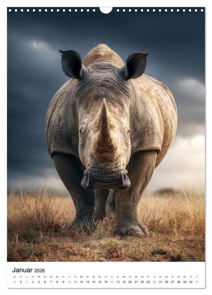 Produktbild: Nashorn - Stark. Stur. Schnell. (Wandkalender 2026 DIN A3 hoch), CALVENDO Monatskalender