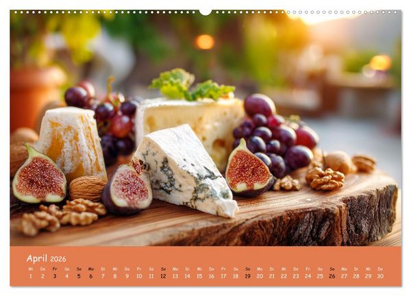 Produktbild: K&auml;sekalender - mit Gourmet K&auml;se und Platten durchs Jahr (hochwertiger Premium Wandkalender 2026 DIN A2 quer), Kunstdruck in Hochglanz