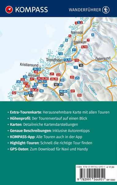 Produktbild: KOMPASS Wanderf&uuml;hrer Norwegen Mitte, von Fylke Tr&oslash;ndelag bis zum Nationalpark Jodalsbreen, 55 Touren mit Extra-Tourenkarte