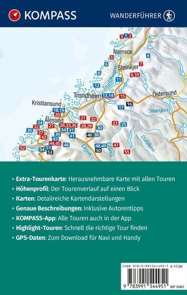 Produktbild: KOMPASS Wanderf&uuml;hrer Norwegen Mitte, von Fylke Tr&oslash;ndelag bis zum Nationalpark Jodalsbreen, 55 Touren mit Extra-Tourenkarte
