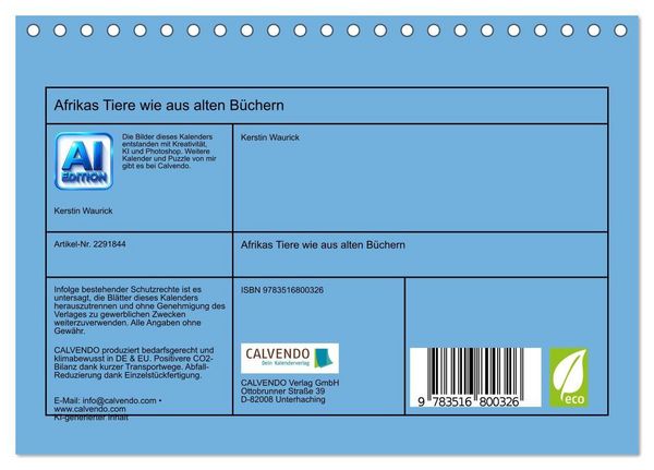 Produktbild: Afrikas Tiere wie aus alten B&uuml;chern (Tischkalender 2027 DIN A5 quer), CALVENDO Monatskalender