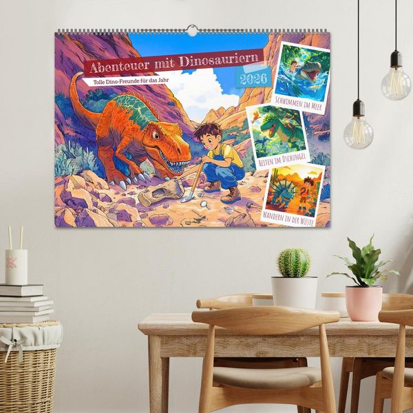 Produktbild: Abenteuer mit Dinosauriern - Tolle Dino-Freunde f&uuml;r das Jahr (Wandkalender 2026 DIN A2 quer), CALVENDO Monatskalender