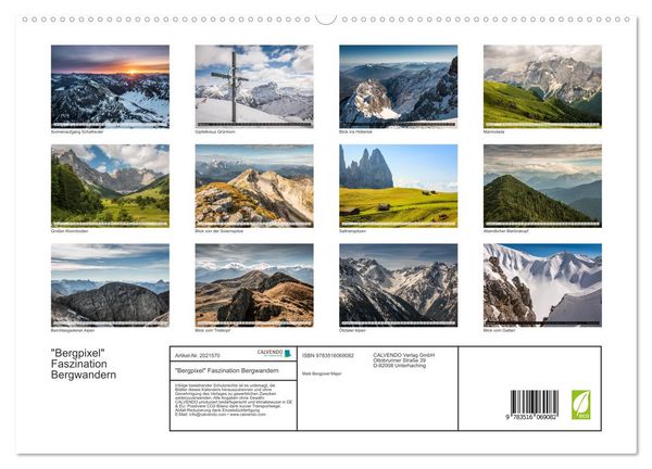 Produktbild: "Bergpixel" Faszination Bergwandern (hochwertiger Premium Wandkalender 2026 DIN A2 quer), Kunstdruck in Hochglanz
