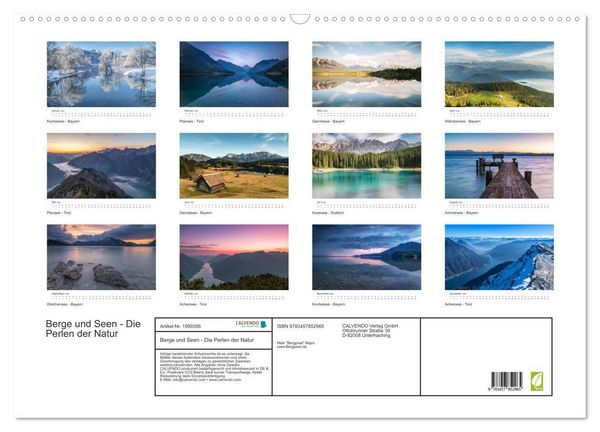 Produktbild: Berge und Seen - Die Perlen der Natur (Wandkalender 2026 DIN A2 quer), CALVENDO Monatskalender