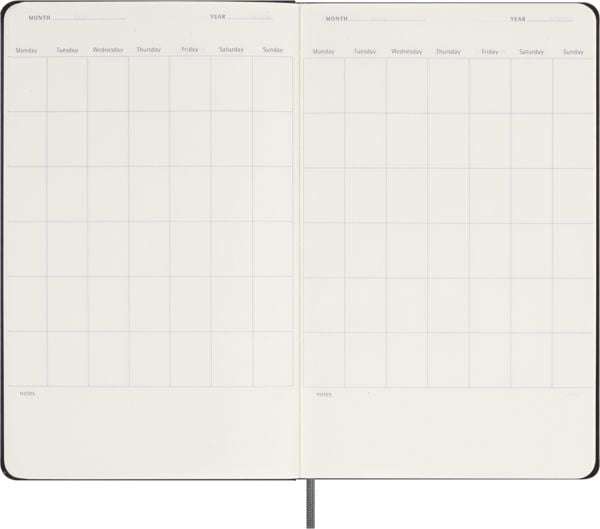 Produktbild: Moleskine undatierter Wochen Notizkalender, L/A5, 1 Wo = 1 Seite, Rechts linierte Seite, Fester Einband mit Textpr&auml;gung gold, Schwarz