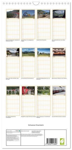 Produktbild: Familienplaner 2026 - Schweizer Eisenbahn mit 5 Spalten (Wandkalender, 21 x 45 cm) CALVENDO