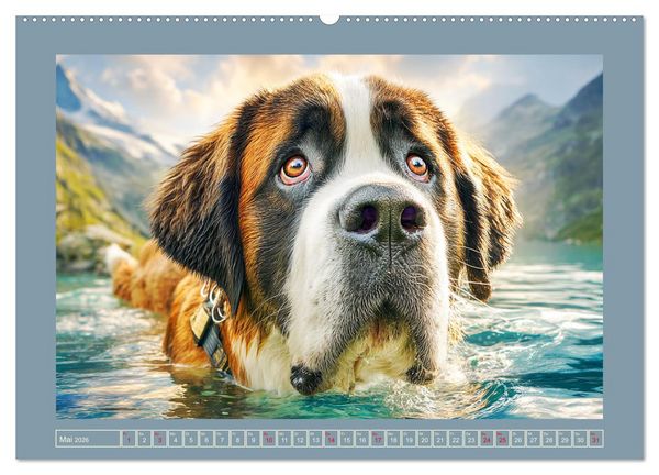 Produktbild: K&ouml;nigliche Bernhardiner. Die sanften Riesen der Alpen (hochwertiger Premium Wandkalender 2026 DIN A2 quer), Kunstdruck in Hochglanz
