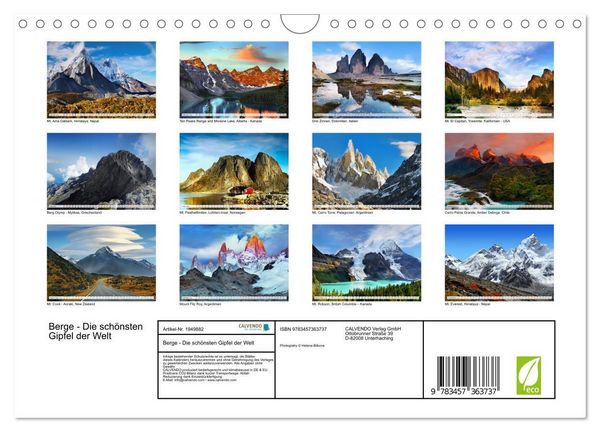 Produktbild: Berge - Die sch&ouml;nsten Gipfel der Welt (Wandkalender 2026 DIN A4 quer), CALVENDO Monatskalender
