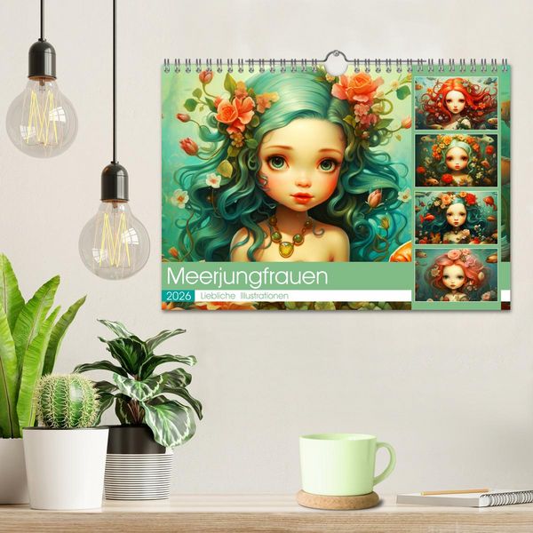Produktbild: Zauberhafte Meerjungfrauen. Liebliche Illustrationen (Wandkalender 2026 DIN A4 quer), CALVENDO Monatskalender