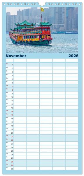 Produktbild: Familienplaner 2026 - Die 12 meistbesuchten St&auml;dte der Welt mit 5 Spalten (Wandkalender, 21 x 45 cm) CALVENDO
