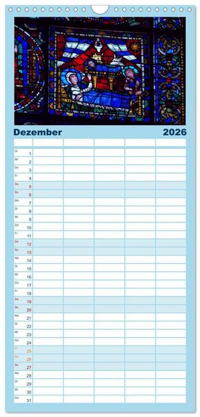 Produktbild: Familienplaner 2026 - Bilder aus Licht - Notre Dame de Chartres mit 5 Spalten (Wandkalender, 21 x 45 cm) CALVENDO