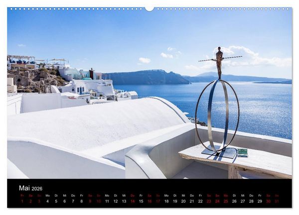Produktbild: Santorini - K&ouml;nigin der Kykladen (hochwertiger Premium Wandkalender 2026 DIN A2 quer), Kunstdruck in Hochglanz