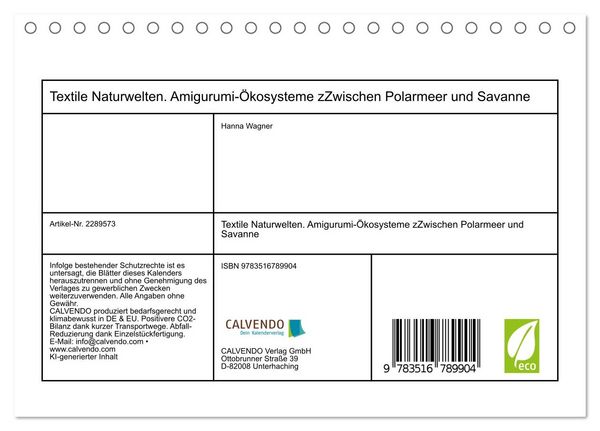 Produktbild: Textile Naturwelten. Amigurumi-&Ouml;kosysteme zZwischen Polarmeer und Savanne (Tischkalender 2027 DIN A5 quer), CALVENDO Monatskalender