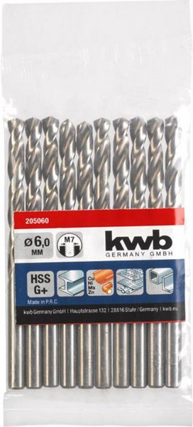 Produktbild: Kwb 205060 HSS Spiralbohrer 1 St&uuml;ck 6mm Gesamtl&auml;nge 93mm DIN 338 Zylinderschaft 1St.