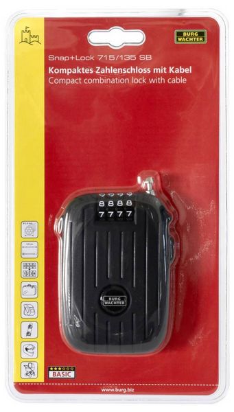 Produktbild: Burg W&auml;chter Snap+Lock 715/135 SB Kabelschloss Schwarz Zahlenschloss