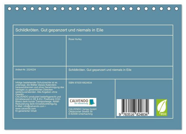 Produktbild: Schildkr&ouml;ten. Gut gepanzert und niemals in Eile (Tischkalender 2027 DIN A5 quer), CALVENDO Monatskalender