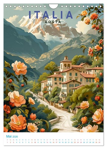 Produktbild: Norditalien - Old School Poster Style (Wandkalender 2026 DIN A4 hoch), CALVENDO Monatskalender