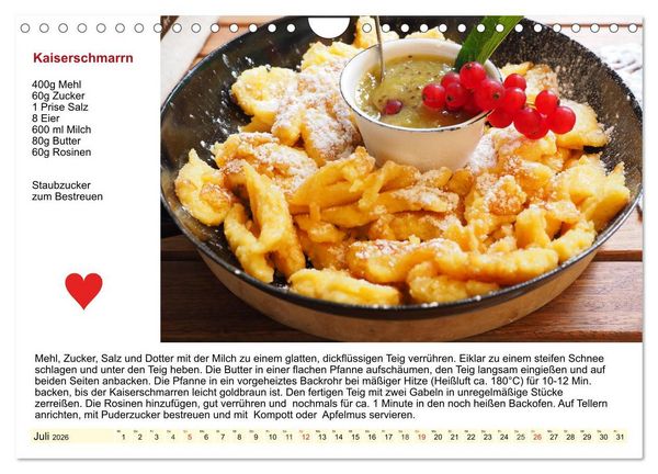 Produktbild: Delikates &Ouml;sterreich. K&uuml;chenkalender mit den klassischen S&uuml;&szlig;speisen (Wandkalender 2026 DIN A4 quer), CALVENDO Monatskalender