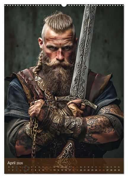 Produktbild: Wikinger - Fantasie Nordm&auml;nner mit Tattoo, Axt und Schwert (Wandkalender 2026 DIN A2 hoch), CALVENDO Monatskalender